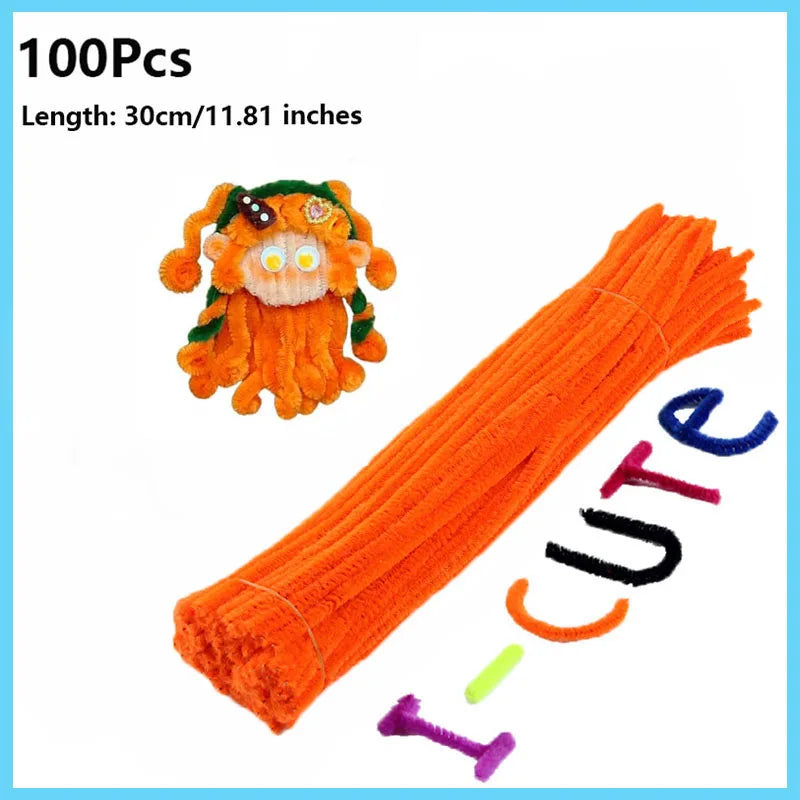 100pcs Colorful Chenille Stems Pipe Cleaners Plush Tinsel Stem Wired Twist Sticks Hair Strip Craft DIY Educational Toys Handmade