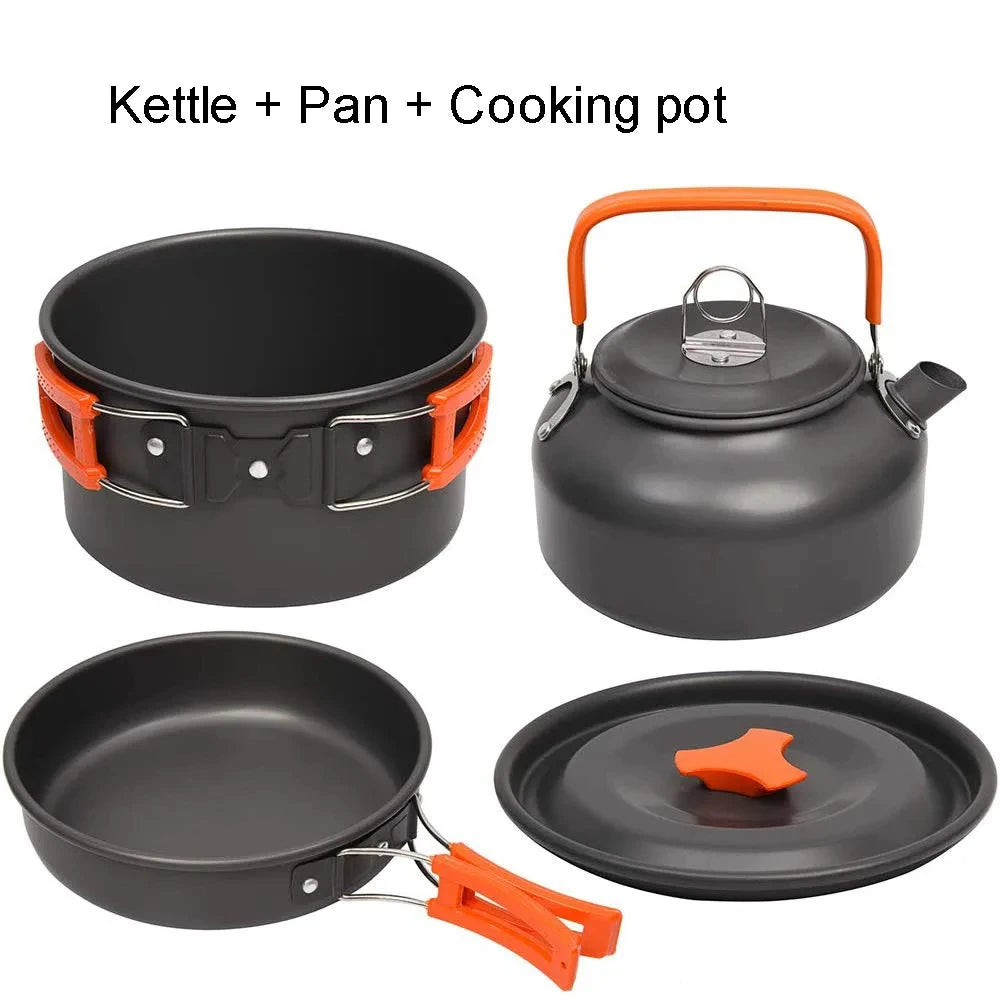 1Set Camping Cooking set Camping Cookware Travel Tableware Outdoor Picnic Set Teapot For 2-3 Peaple Non-stick pots assorted sets