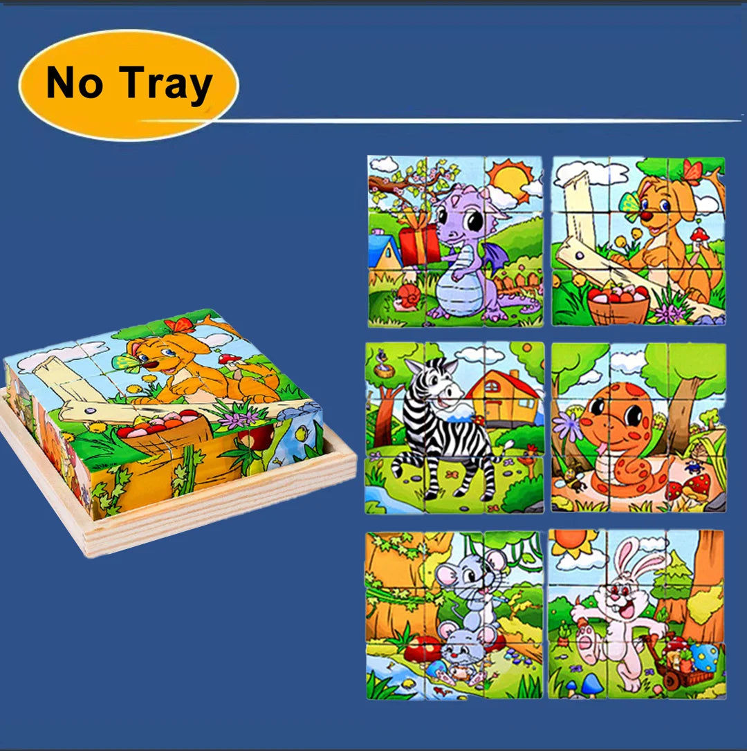 3D cube Wooden puzzle children's nine pieces six-sided wooden block tray children's Montessori learning educational puzzle toys