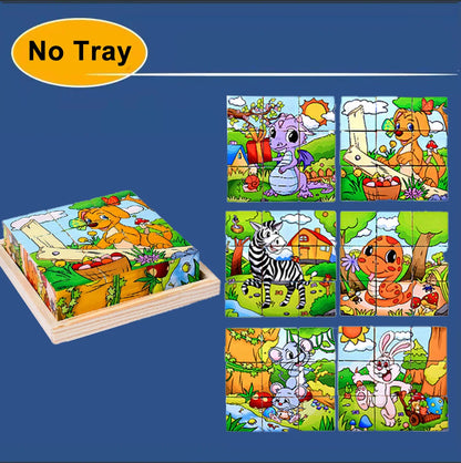 3D cube Wooden puzzle children's nine pieces six-sided wooden block tray children's Montessori learning educational puzzle toys