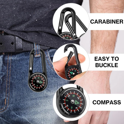 1 Pc Compass Thermometer Carabiner 3 in 1 Mini Compass Carabiner Clip Outdoor Hiking Survival Key Ring Double Sided Metal