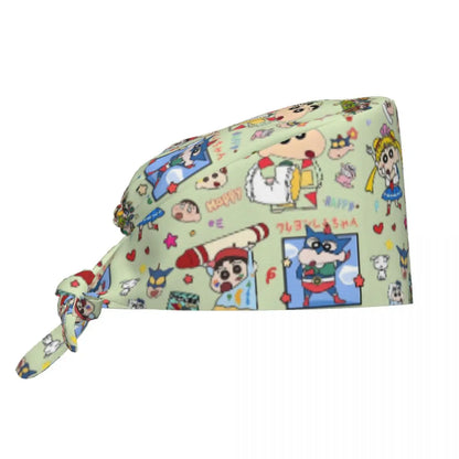Custom Crayons Shin-chans Cute Anime Scrubs Cap Surgical Hats Women Men Operating Room Cap Nursing Cap Lab Works Hat