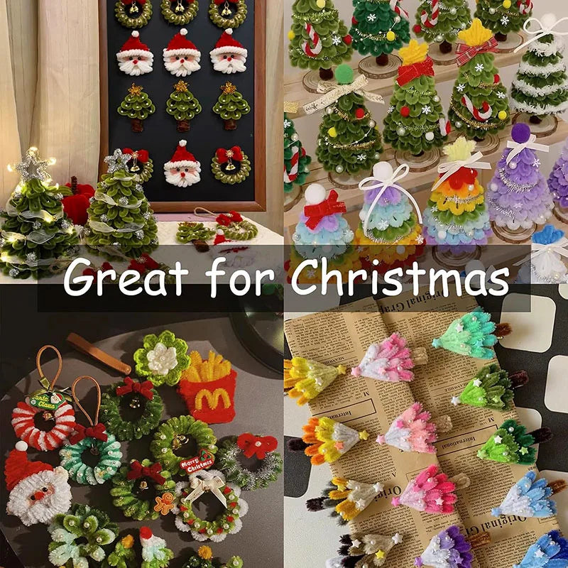 100pcs Colorful Chenille Stems Pipe Cleaners Plush Tinsel Stem Wired Twist Sticks Hair Strip Craft DIY Educational Toys Handmade