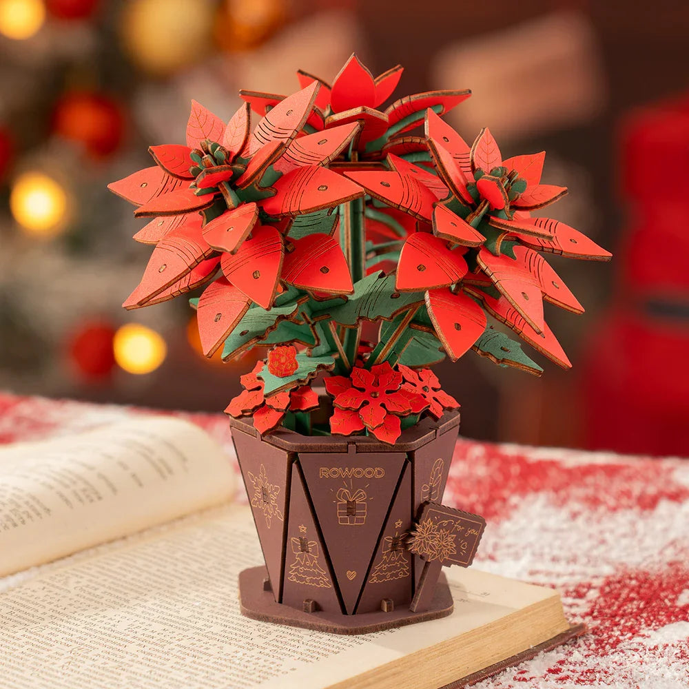 Robotime Poinsettia Flower Kit 3D Puzzle DIY Wooden Flower Craft Kit Christmas Table Decor Wooden Craft Gift Toy Gift Kit