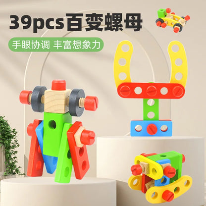 Educational Montessori Kids Toys Plastic Wooden Toolbox Pretend Play Set Children Nut Screw Assembly Simulation Carpenter Tool
