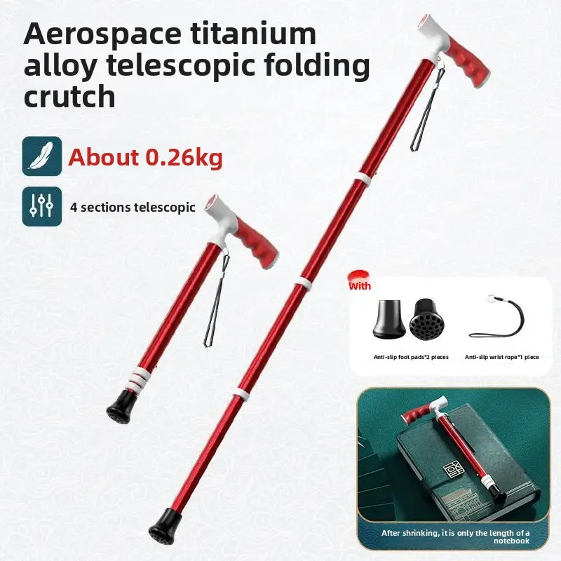 Telescopic Anti Slip Cane, Ultra Light, Portable, Dual-use, Mountaineering, Titanium Alloy, Camping, Hiking, Walking Sticks