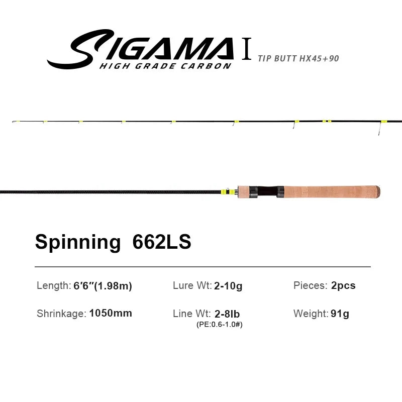 SIGAMA1 Ultralight Carbon Rods MF Action Spinning Casting Fishing Rods Perch Rod 2 section UL L power Travel Rod