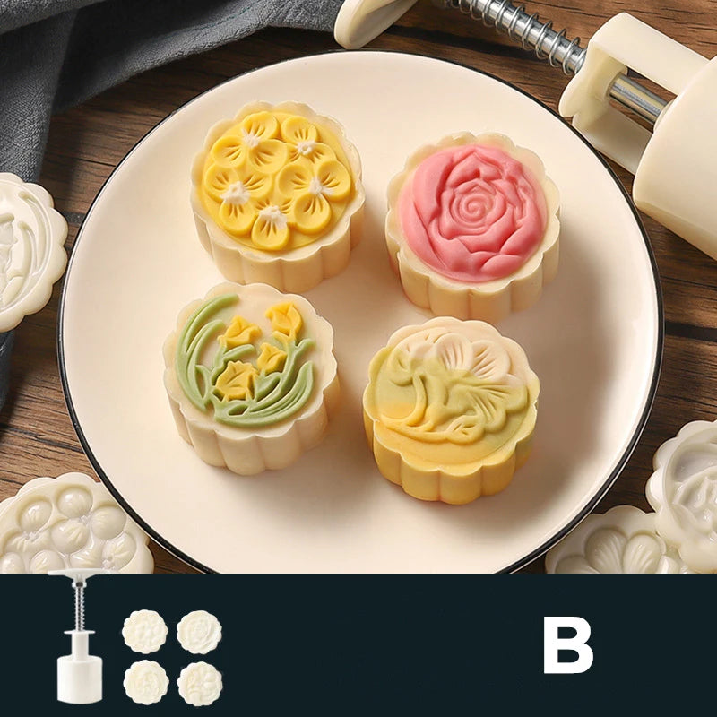 4Pcs/Set Mooncake Mold Cherry Sakura Pattern Stamps Hand Press Blossom Flowers Bean Paste Cake Mold Plungers Pastry Bake Tools