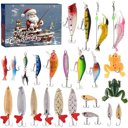24 Days Fishing Lures Set Fishing Lure Advent Calendar Xmas Surprise Fish Bait Gift for Fishing Lovers Father Boyfriend Brother