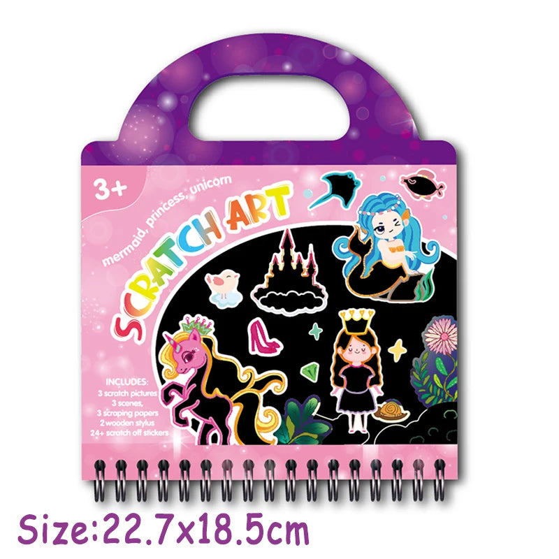 Kid Scratch Art Play Set Colouring Book DIY Drawing Stencils Sticker Creative Craft Toy Kindergarten Activtiy Education Toy Gift