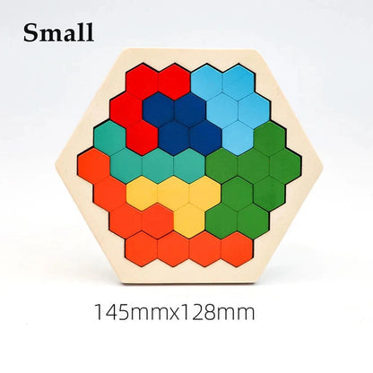 Hexagonal Wooden Puzzles Educational Toys For Children Kids Preschool Tangram Board Brain IQ Test Game Montessori Toys Gifts