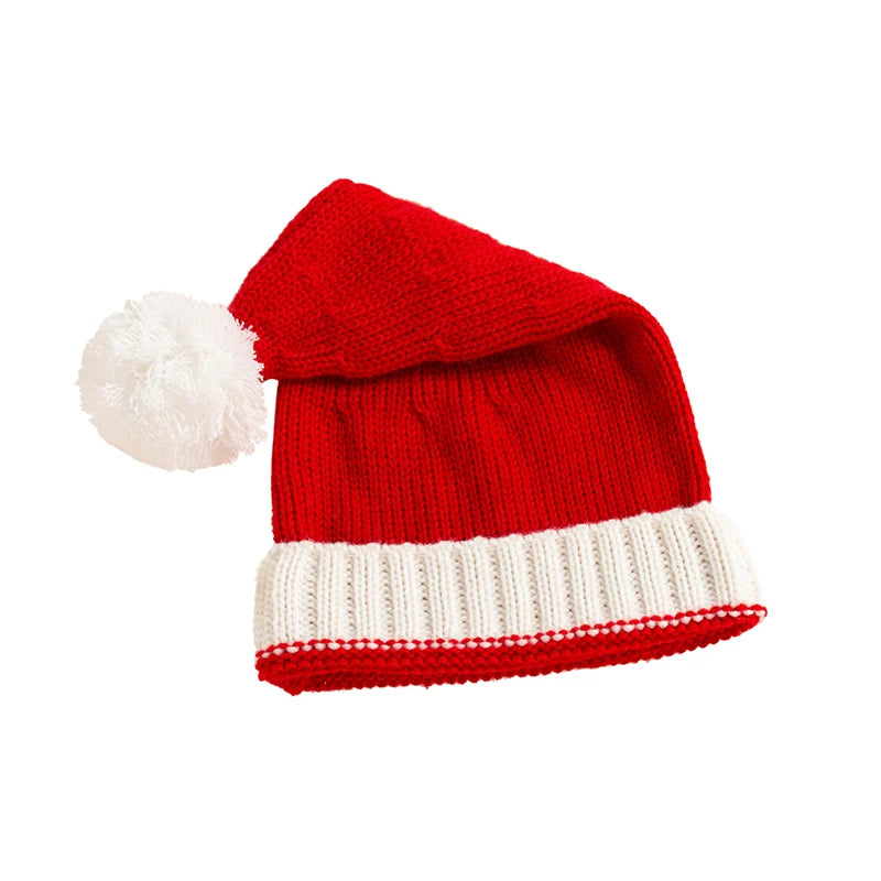 Santa Hats Family Matching Xmas Knit Hat Parent Child Pom Beanie Hat Winter Warmer Crochet Cap For Christmas Party Red White