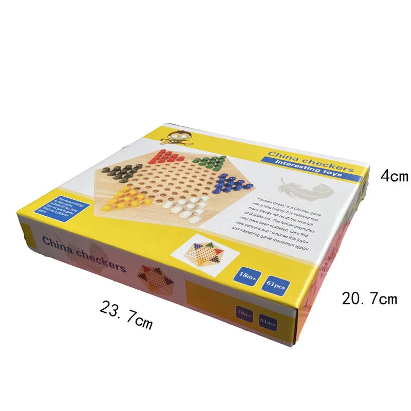 Hexagonal Checkers, Parent-child Puzzle Game Wooden Jumping Beads Children's Educational Toys Board Game CPC