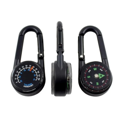 1 Pc Compass Thermometer Carabiner 3 in 1 Mini Compass Carabiner Clip Outdoor Hiking Survival Key Ring Double Sided Metal