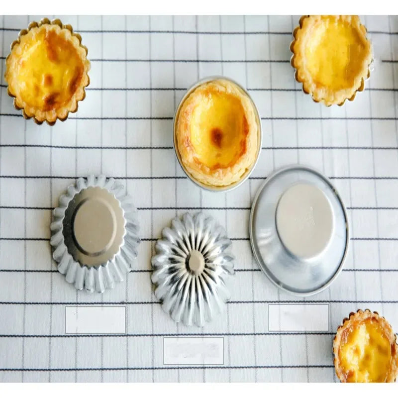 10pcs Egg Tart Molds Aluminum Cupcake Cake Cookie Lined Mold Mould Tin Baking Cups Kitchen Tool Reusable Nonstick Tartlets Hot