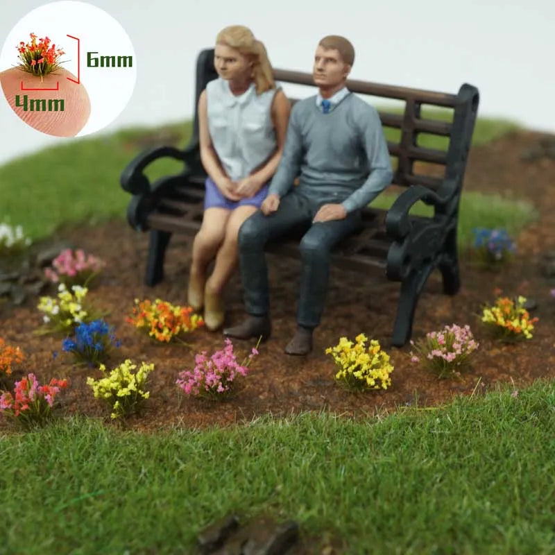 104Pcs Miniature Static Flower/Grass Tuft Plant Model Kit for Diorama Railway/Building/Garden Micro Landscape Model Making