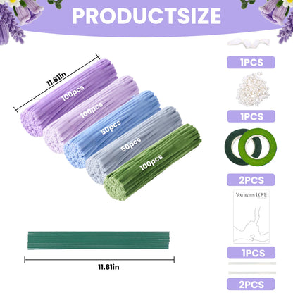 Pieces Of Pipe Cleaners For Crafts, Colored Pipe Cleaner Flower Set, Flexible Pipecleaners For Flower Diy Craft Kit Gift