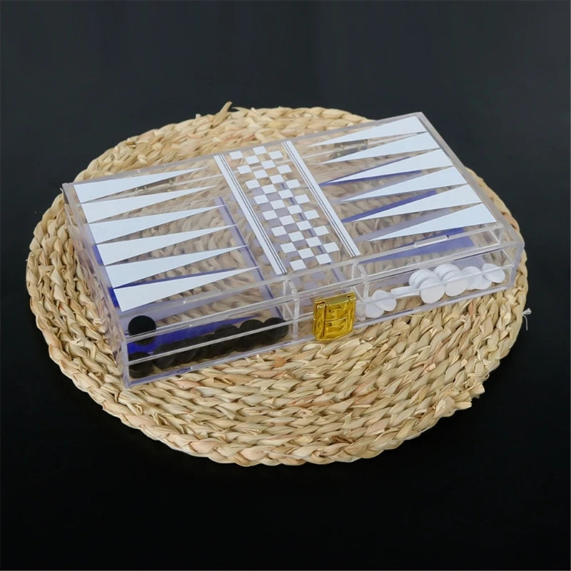 Backgammon Board Game Travel Set Portable Strategy Board Game Playing Dices Cups