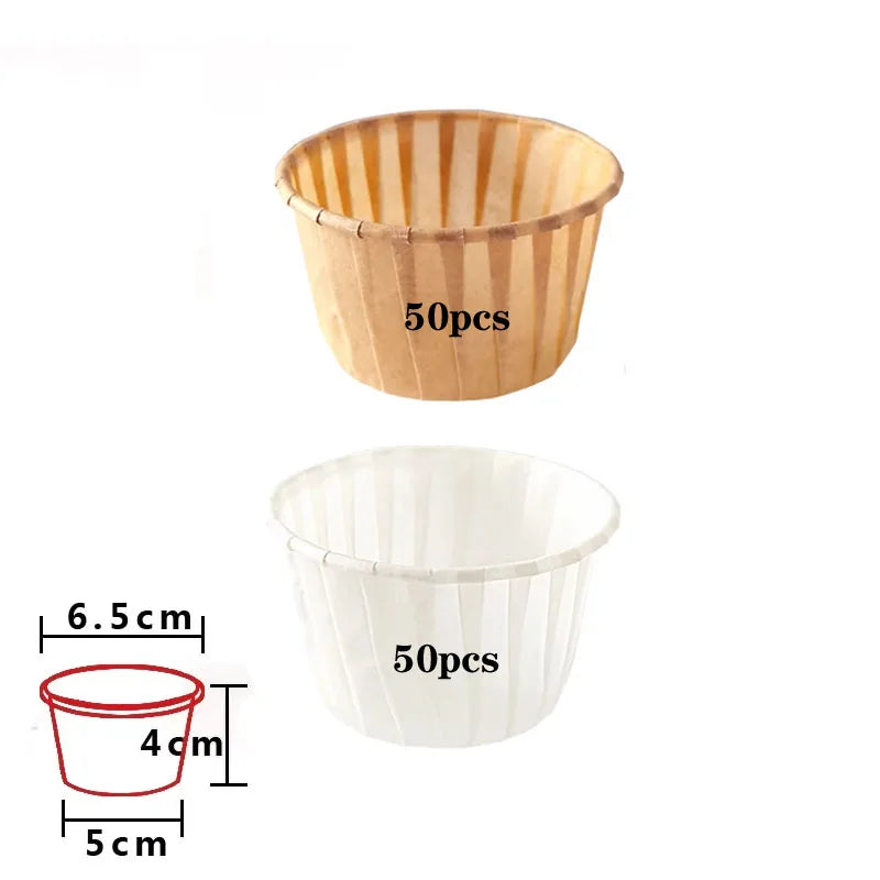 50/100pcs Non-stick Cupcake Tray DIY Cake Mold Rolled Edge Cups 3.25oz Mini Pack Muffins Cup Children's party Baking Supplies
