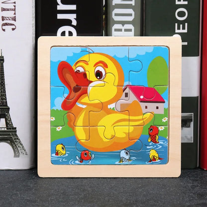 Baby Wooden Toys 11x11cm Jigsaw 3d Puzzle Cartoon Animal Traffic Wooden Puzzle Game Montessori Educational Toys For Children
