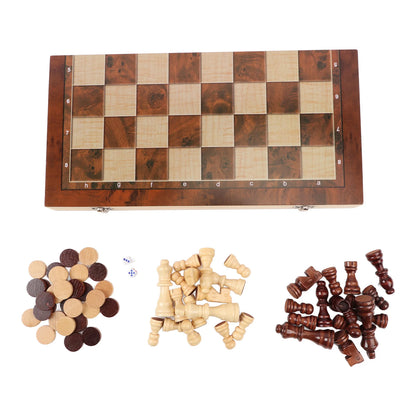 3 in 1 Wooden Chess Checkers Set Portable Chess Checkers Game Set with Wooden Folding Board for Kids Adults Chess Checkers Set