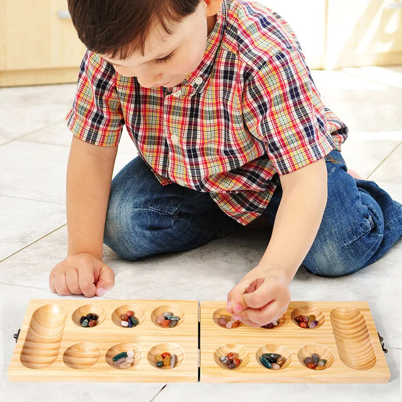 Raindrop Rock Wooden Mancala, Gem Chess Board Game - Educational Toy for Spatial Thinking African Chess Desktop Game