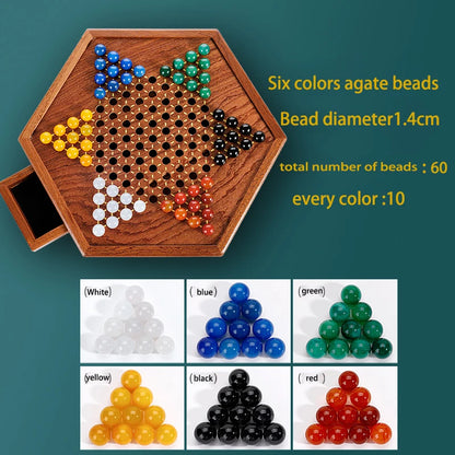 1 Set Solid Wood Checkers Set - Agate Marble Checkers - Glass Ball Pachisi - Children's Strategic Puzzle Game