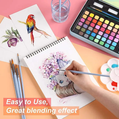 Watercolor Painting  48 Colors Solid Water Color Paint With Brush&Paper Drawing Set Art Supplies for Artists Beginner