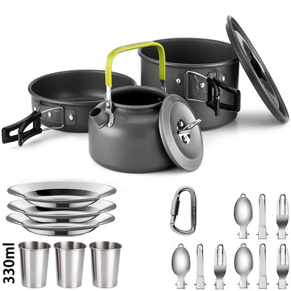 1Set Camping Cooking set Camping Cookware Travel Tableware Outdoor Picnic Set Teapot For 2-3 Peaple Non-stick pots assorted sets