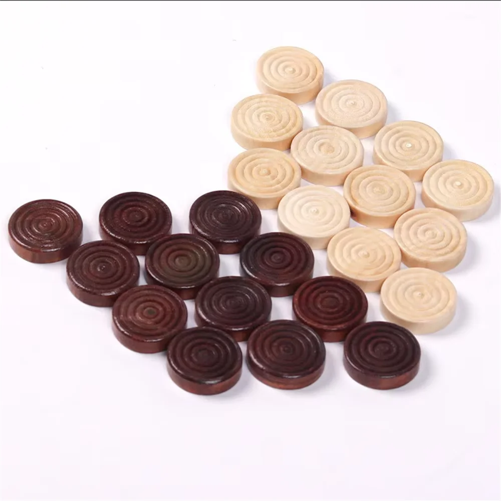 24Pcs/set Wooden Chips Round Checkers Pieces For Backgammon Chess Game Accessories