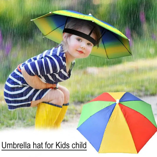 Children Rain Umbrella Hat Portable Foldable Outdoor Headwear Shade Head Hats Cap Beach Sun Camping Kids Waterproof Fishing K5F9