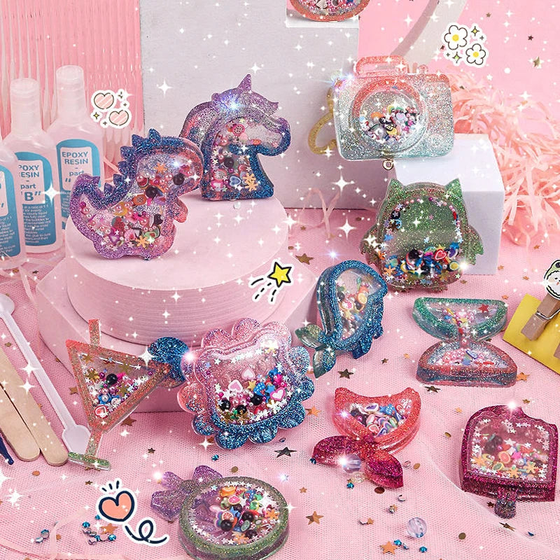 Kids DIY Crystal Glue Key chain Art Craft Set for Girls birthday Gift