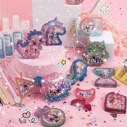 Kids DIY Crystal Glue Key chain Art Craft Set for Girls birthday Gift