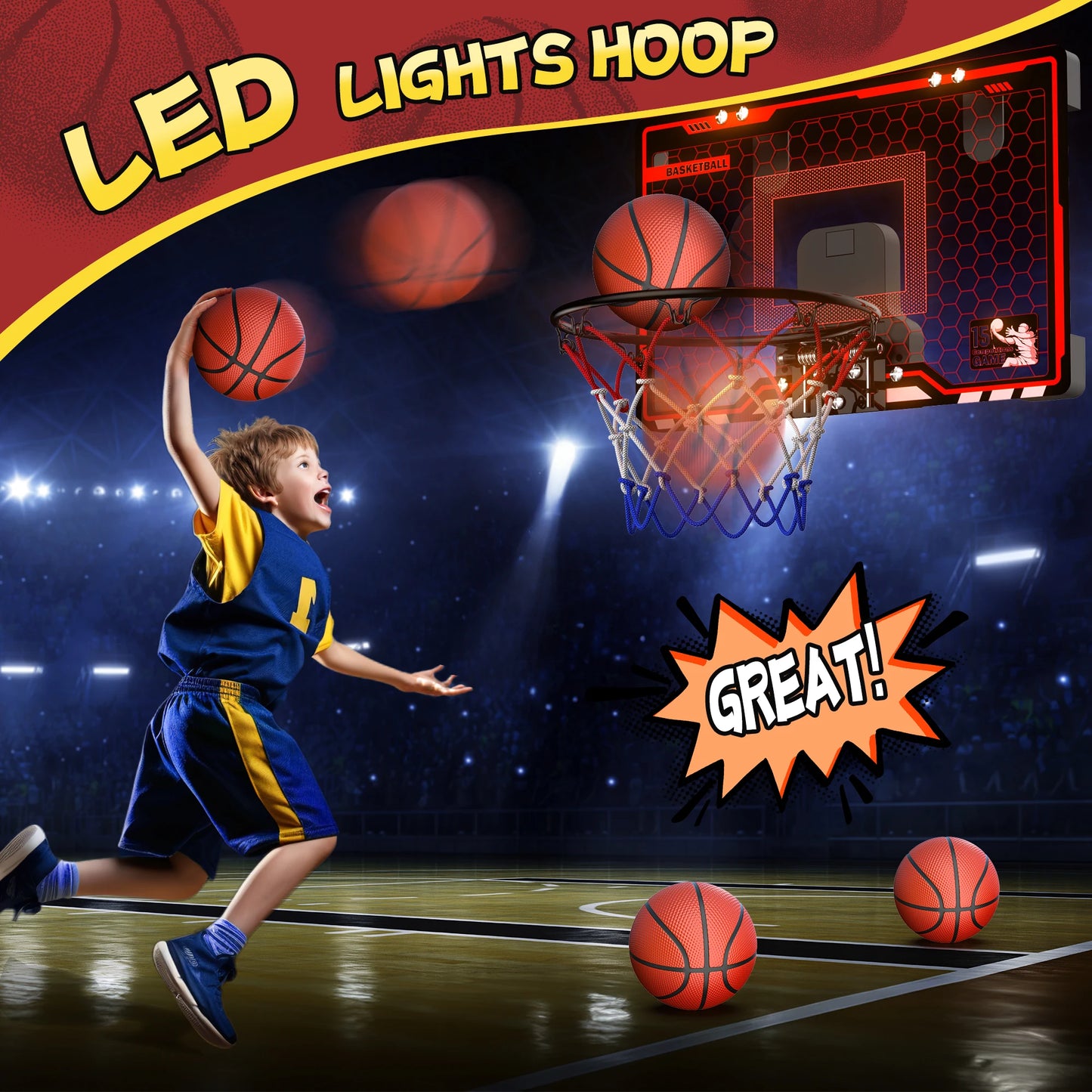 Mini Basketball Hoop For Kids，Basketball Hoop Over The Door with Scoreboard,Sports Toys Gifts for 4 5 6 7 8 9 10 Year Old Boys