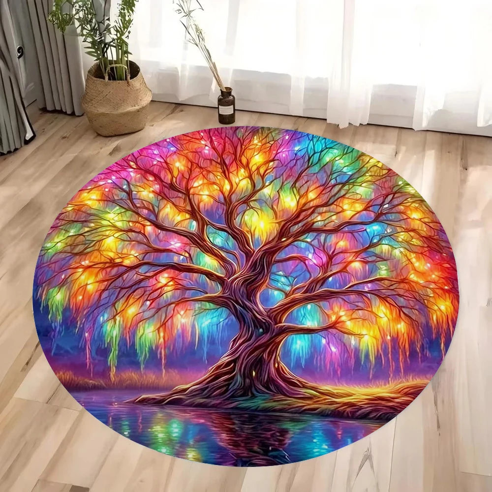 Tree of Life Round Rug Nature Mandala Rug Ancient Spiritual Decor Carpet Meditation Space Rug Washable and Non Slip Floor Mat