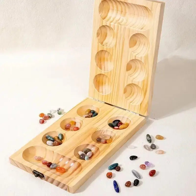 Raindrop Rock Wooden Mancala, Gem Chess Board Game - Educational Toy for Spatial Thinking African Chess Desktop Game