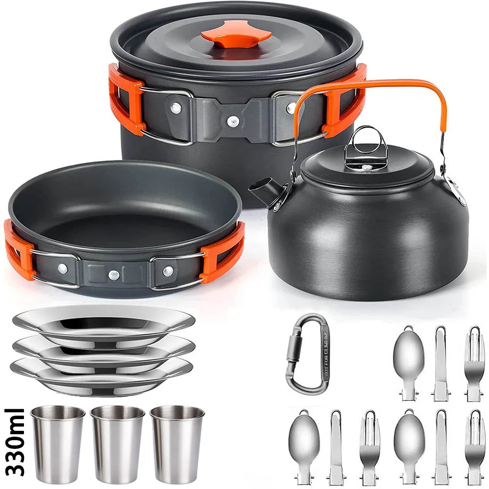 1Set Camping Cooking set Camping Cookware Travel Tableware Outdoor Picnic Set Teapot For 2-3 Peaple Non-stick pots assorted sets