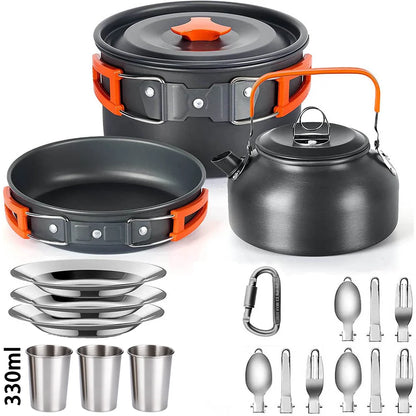 1Set Camping Cooking set Camping Cookware Travel Tableware Outdoor Picnic Set Teapot For 2-3 Peaple Non-stick pots assorted sets