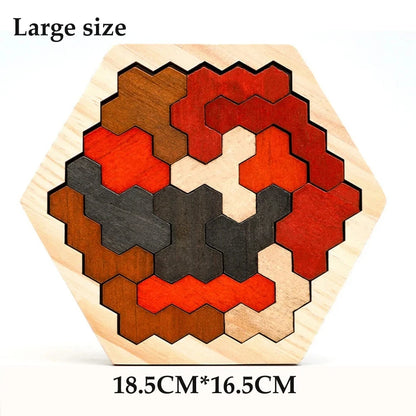 Hexagonal Wooden Puzzles Educational Toys For Children Kids Preschool Tangram Board Brain IQ Test Game Montessori Toys Gifts
