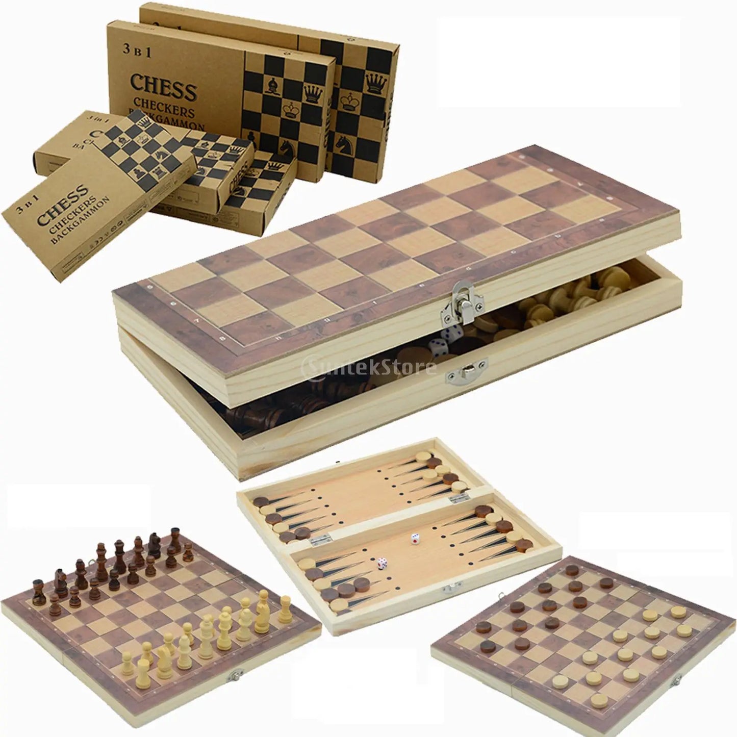3 in 1 Chess Set Folding Storage Lightweight Chess Checkers Backgammon Sets