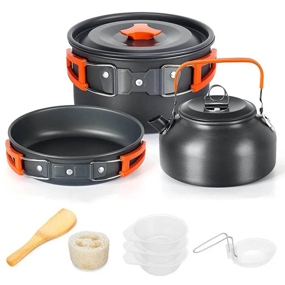 1Set Camping Cooking set Camping Cookware Travel Tableware Outdoor Picnic Set Teapot For 2-3 Peaple Non-stick pots assorted sets