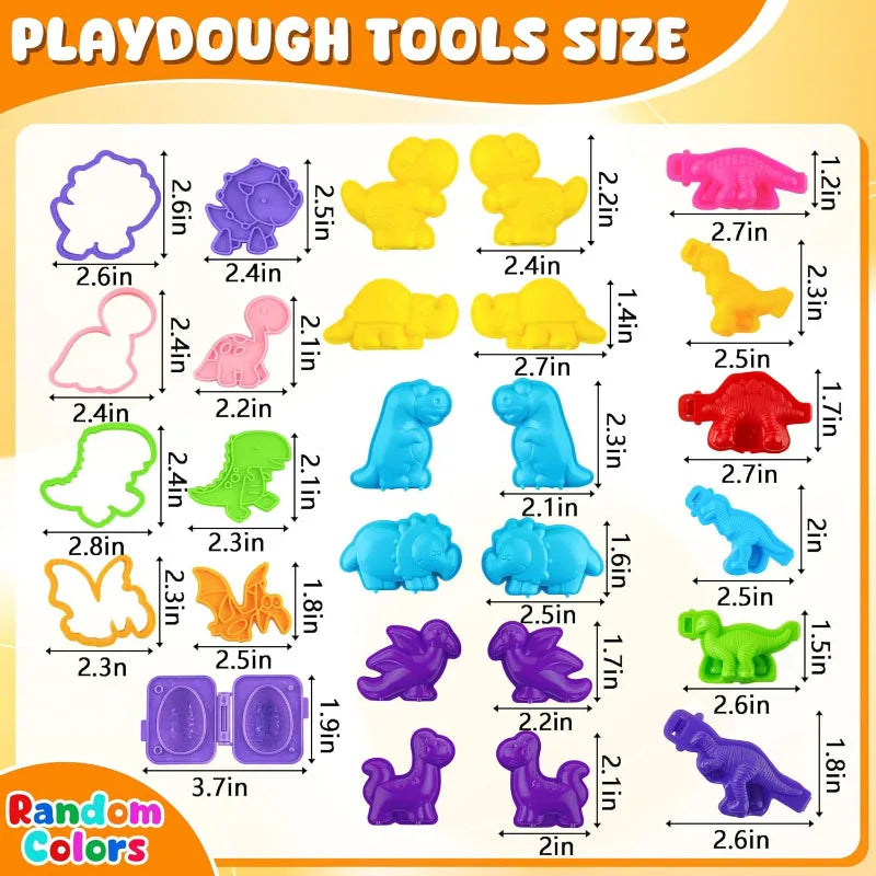 Cartoon Dinosaur Play Dough Mold Plasticine Toys Accessories for Kids Toddlers 3D Plastic Shapes Cutters Clay Playdough Tools