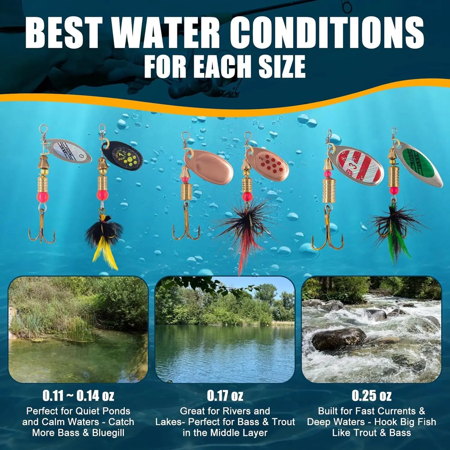 10pcs Fishing Lure Spinnerbait Rooster Tail Fishing Lures Bass Trout Salmon Hard Metal Spinner Baits Kit with Tackle Boxes