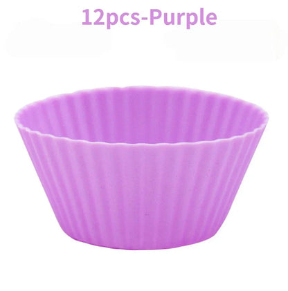 12pcs/Set Silicone Cake Mold Round Shaped Muffin Cupcake Baking Molds Kitchen Cooking Bakeware Maker DIY Cake Decorating Tools