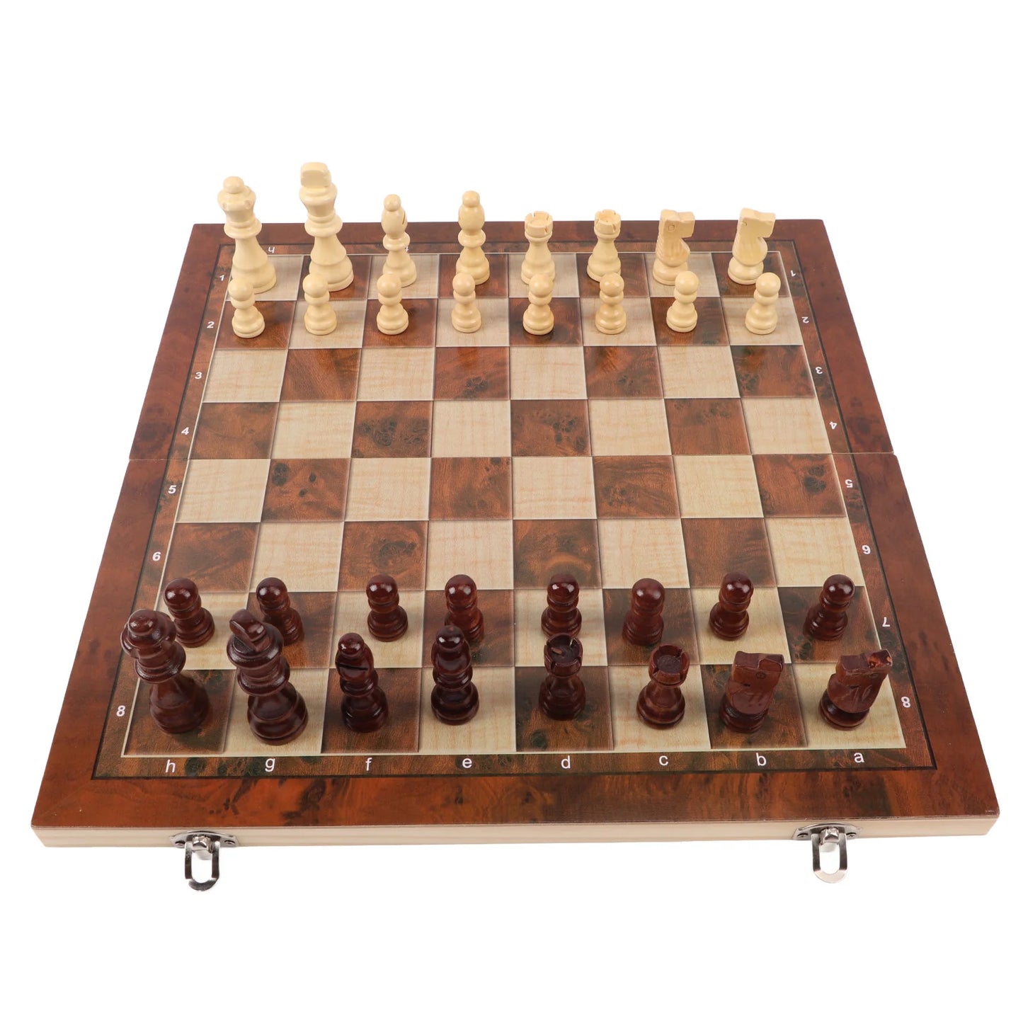 3 in 1 Wooden Chess Checkers Set Portable Chess Checkers Game Set with Wooden Folding Board for Kids Adults Chess Checkers Set