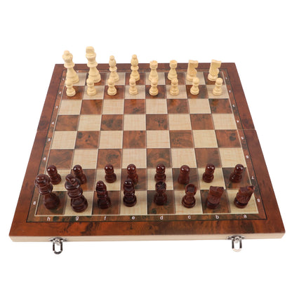 3 in 1 Wooden Chess Checkers Set Portable Chess Checkers Game Set with Wooden Folding Board for Kids Adults Chess Checkers Set