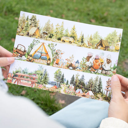 1 Roll Nature Camping Theme Scenic PET Tape for Scrapbooking DIY Collage Material Phone Case Notebook Decoration