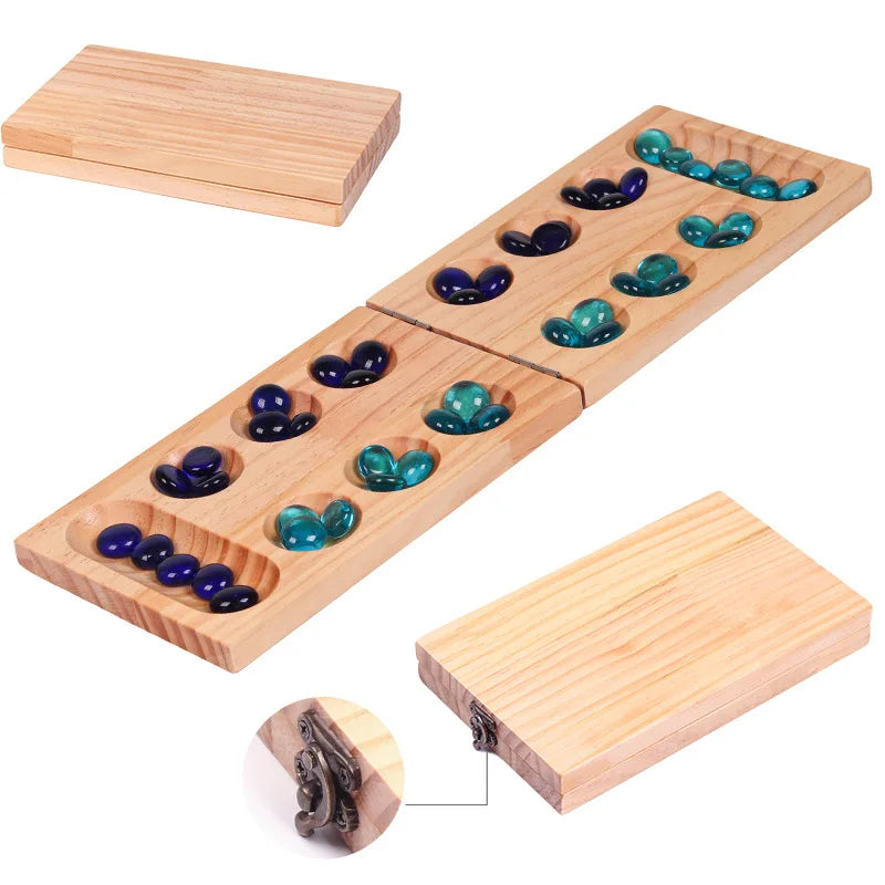 Foldable Mancala Board Game - Fun Classic Table Game with Wooden Board for Adults & Kids