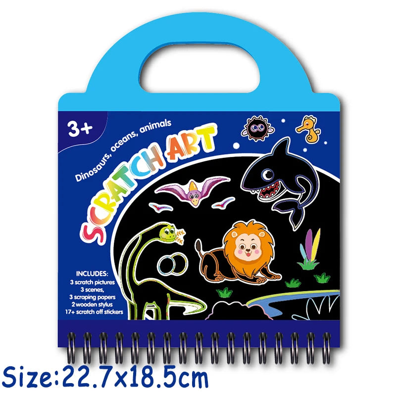 Kid Scratch Art Play Set Colouring Book DIY Drawing Stencils Sticker Creative Craft Toy Kindergarten Activtiy Education Toy Gift