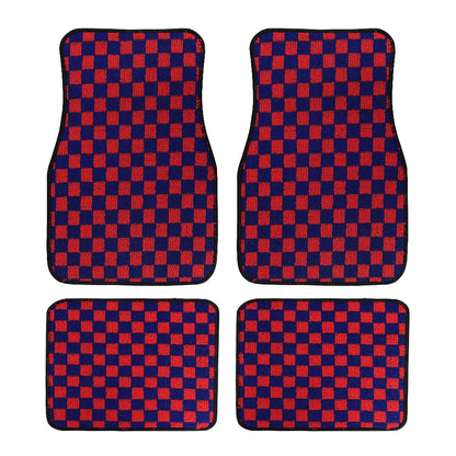 4Pcs JDM Racing  Plush Floor Mat Checkers Vehicle Front Rear Carpets Universal Car Floor Carpet Rugs Non-Slip Car Decoration